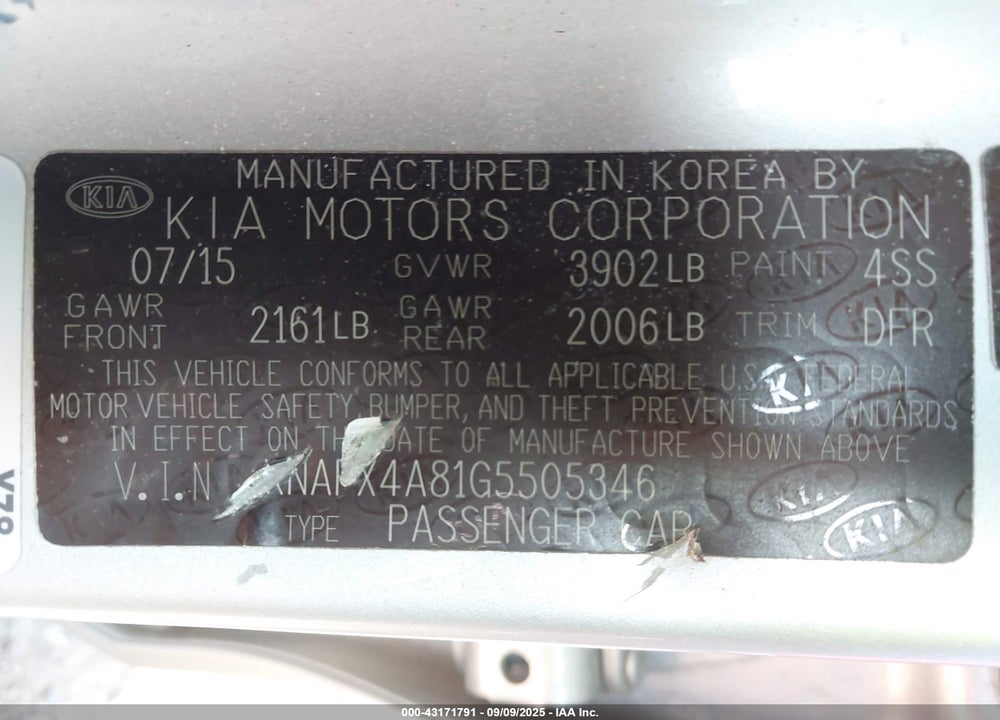 2016 KIA FORTE VIN: KNAFX4A81G5505346