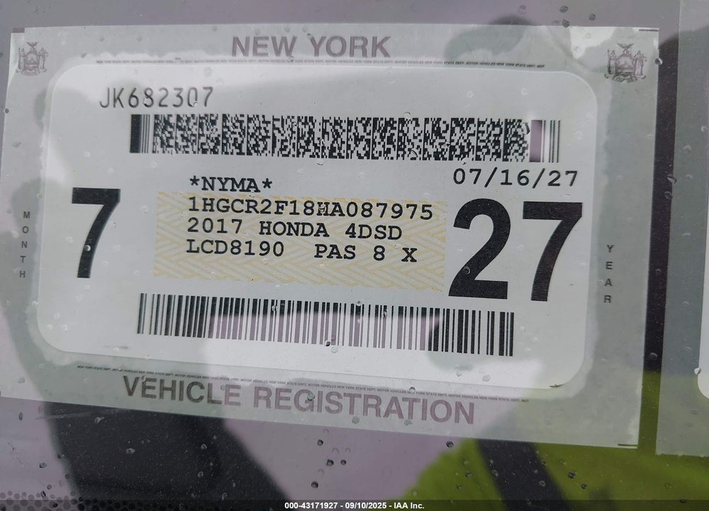 2017 HONDA ACCORD VIN: 1HGCR2F18HA087975