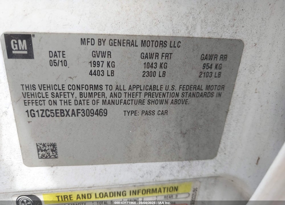 2010 CHEVROLET MALIBU LT VIN: 1G1ZC5EBXAF309469