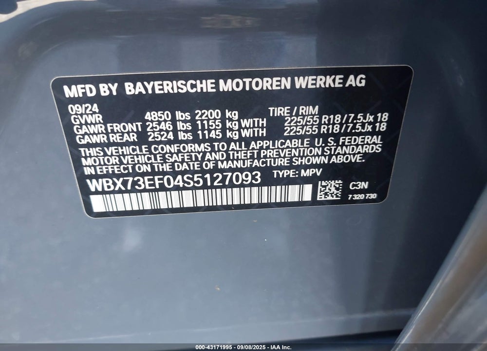 2025 BMW X1 XDRIVE28I VIN: WBX73EF04S5127093