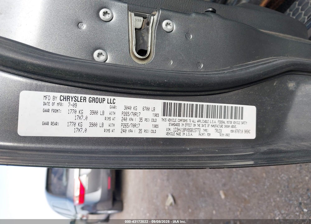2009 DODGE RAM 1500 VIN: 1D3HV18P09S815772