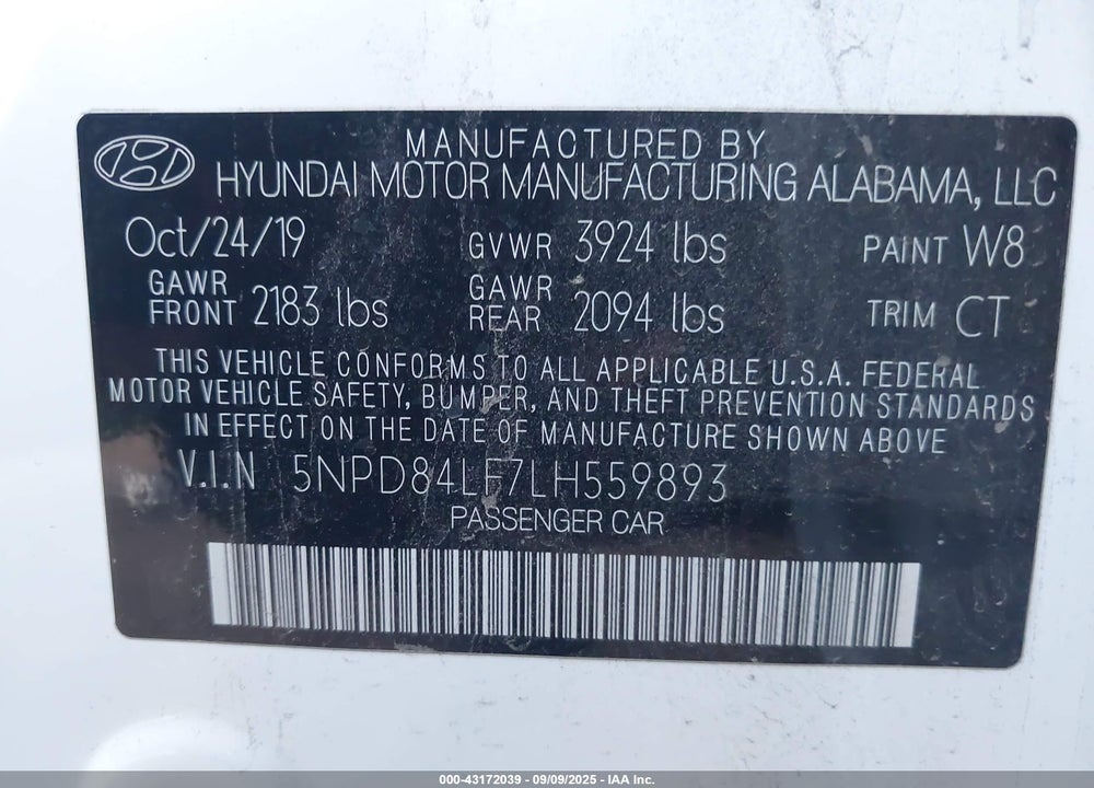 2020 HYUNDAI ELANTRA SEL VIN: 5NPD84LF7LH559893