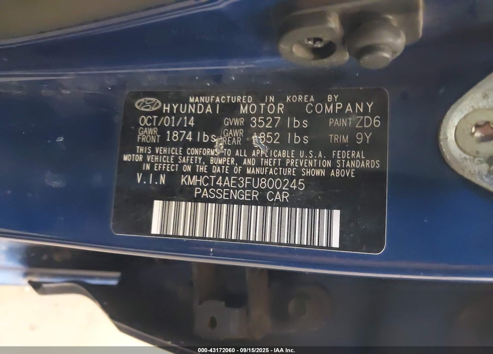 2015 HYUNDAI ACCENT VIN: KMHCT4AE3FU800245