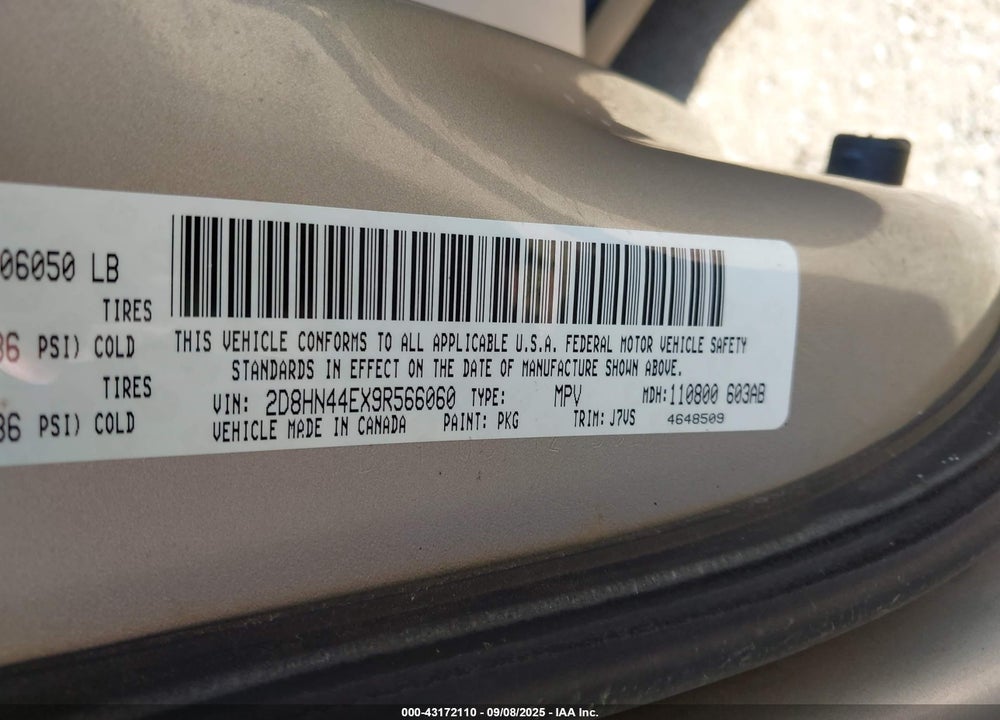 2009 DODGE GRAND CARAVAN VIN: 2D8HN44EX9R566060