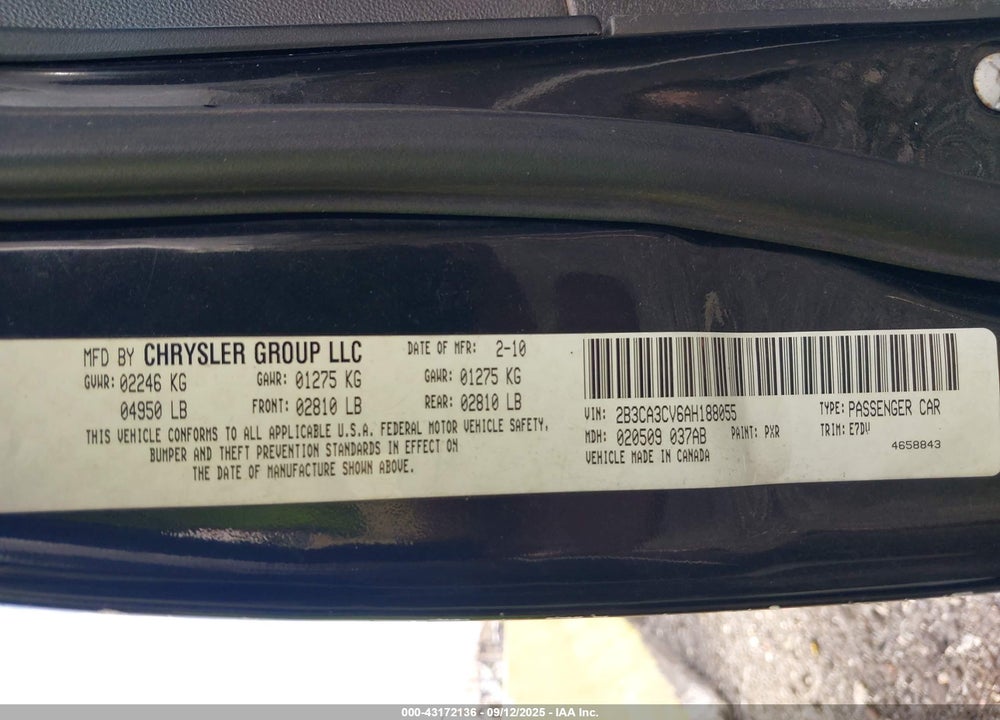 2010 DODGE CHARGER VIN: 2B3CA3CV6AH188055
