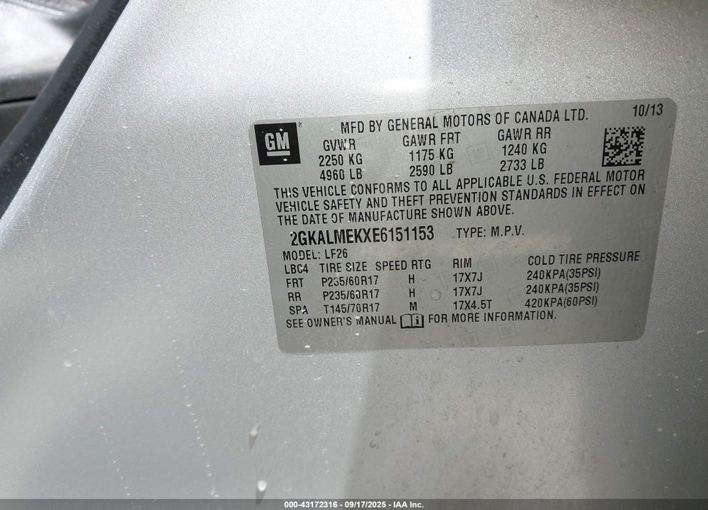 2014 GMC TERRAIN VIN: 2GKALMEKXE6151153
