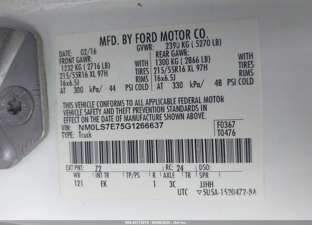 2016 FORD TRANSIT CONNECT VIN: NM0LS7E75G1266637
