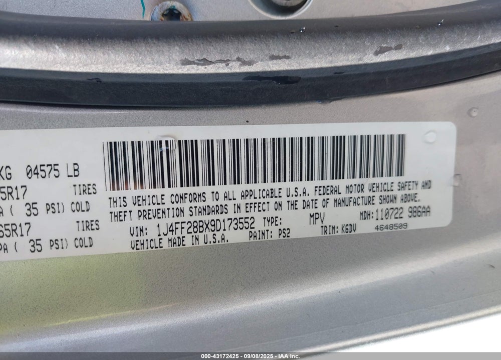2009 JEEP PATRIOT SPORT VIN: 1J4FF28BX9D173552
