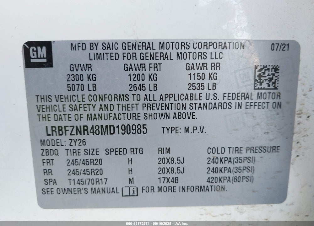 2021 BUICK ENVISION FWD ESSENCE VIN: LRBFZNR48MD190985