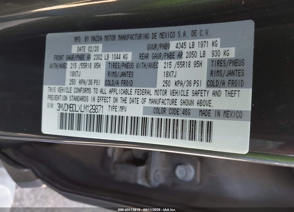 2020 MAZDA CX-30 PREFERRED PACKAGE VIN: 3MVDMBDLXLM129871