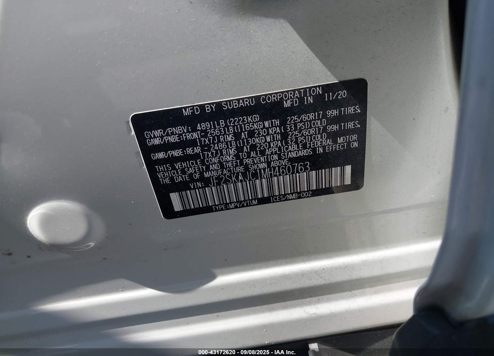 2021 SUBARU FORESTER VIN: JF2SKAJC1MH460763