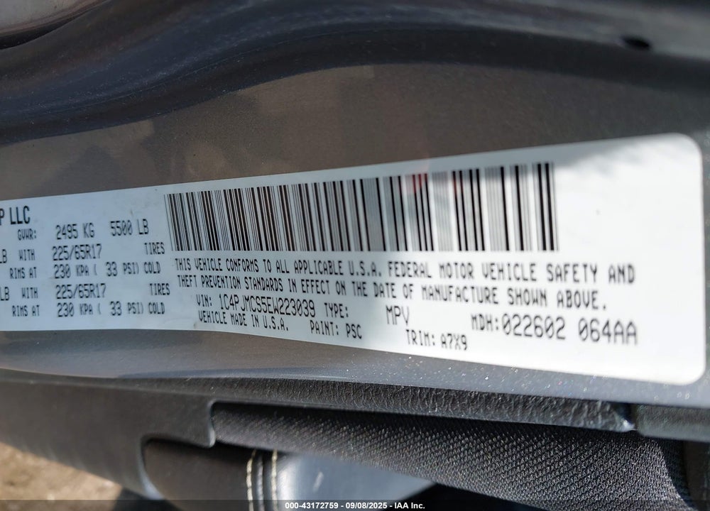 2014 JEEP CHEROKEE VIN: 1C4PJMCS5EW223039