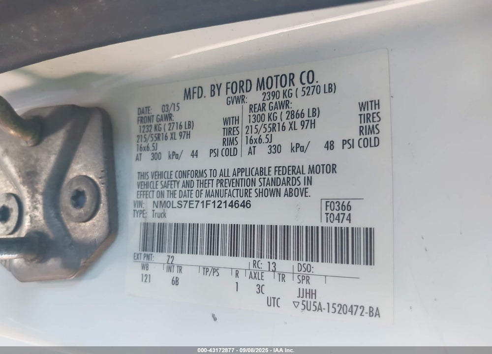 2015 FORD TRANSIT CONNECT XL VIN: NM0LS7E71F1214646