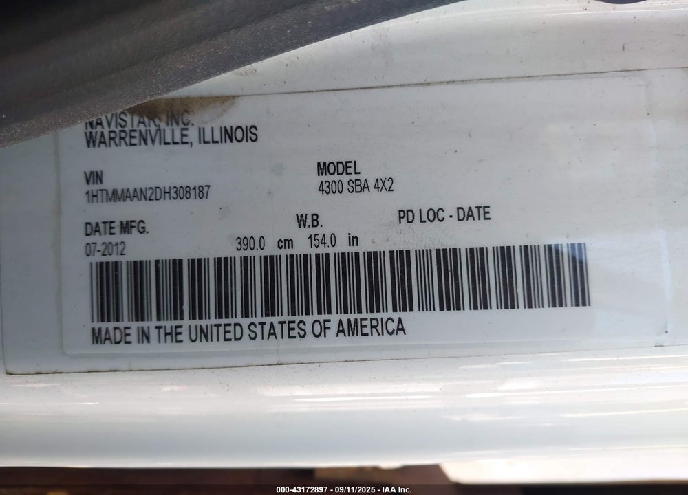 2013 INTERNATIONAL 4000 4300 VIN: 1HTMMAAN2DH308187