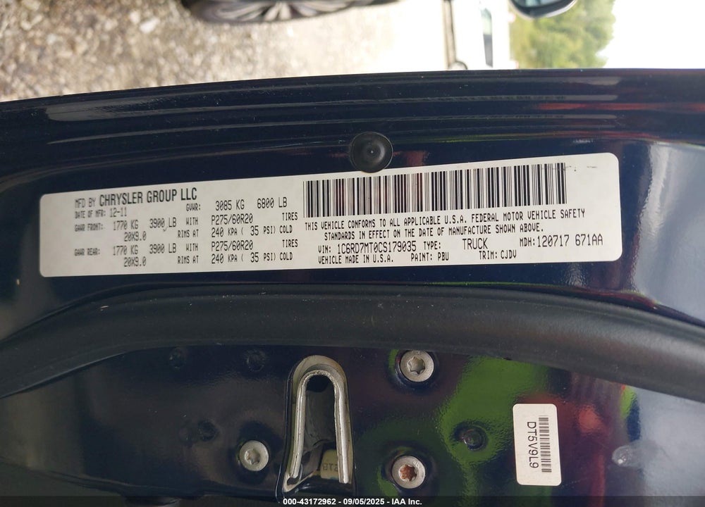 2012 RAM 1500 VIN: 1C6RD7MT0CS179035