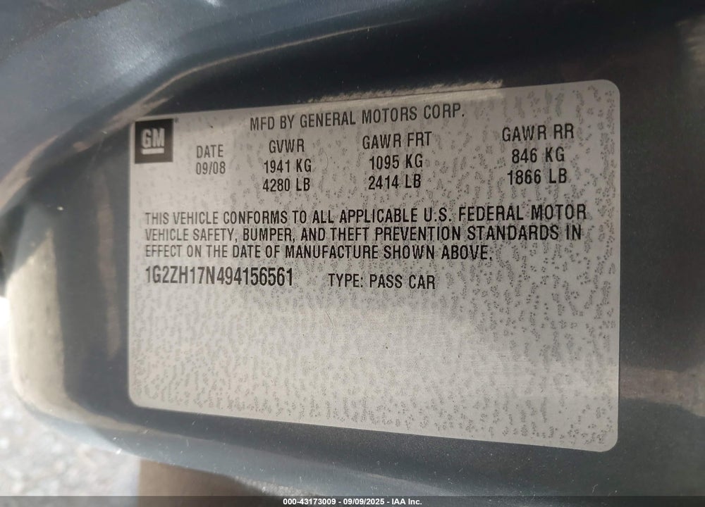 2009 PONTIAC G6 GT VIN: 1G2ZH17N494156561