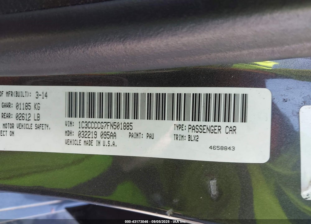 2015 CHRYSLER 200 C VIN: 1C3CCCCG7FN501885