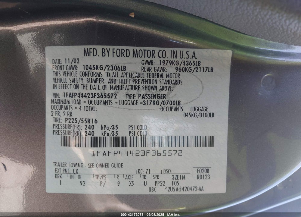 2003 FORD MUSTANG VIN: 1FAFP44423F365572