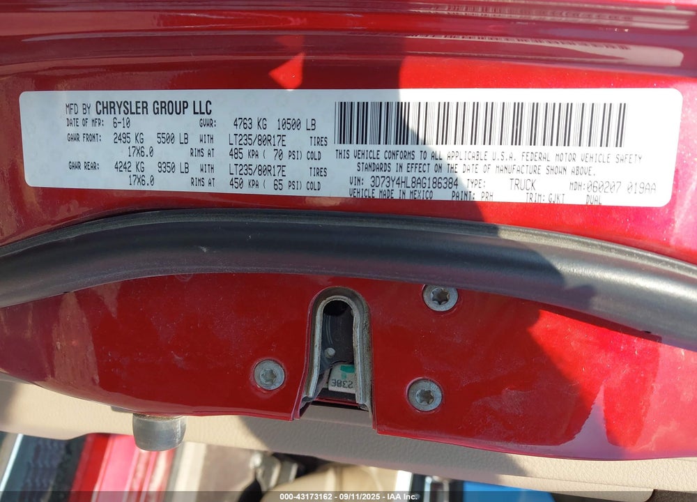 2010 DODGE RAM 3500 LARAMIE VIN: 3D73Y4HL8AG186384