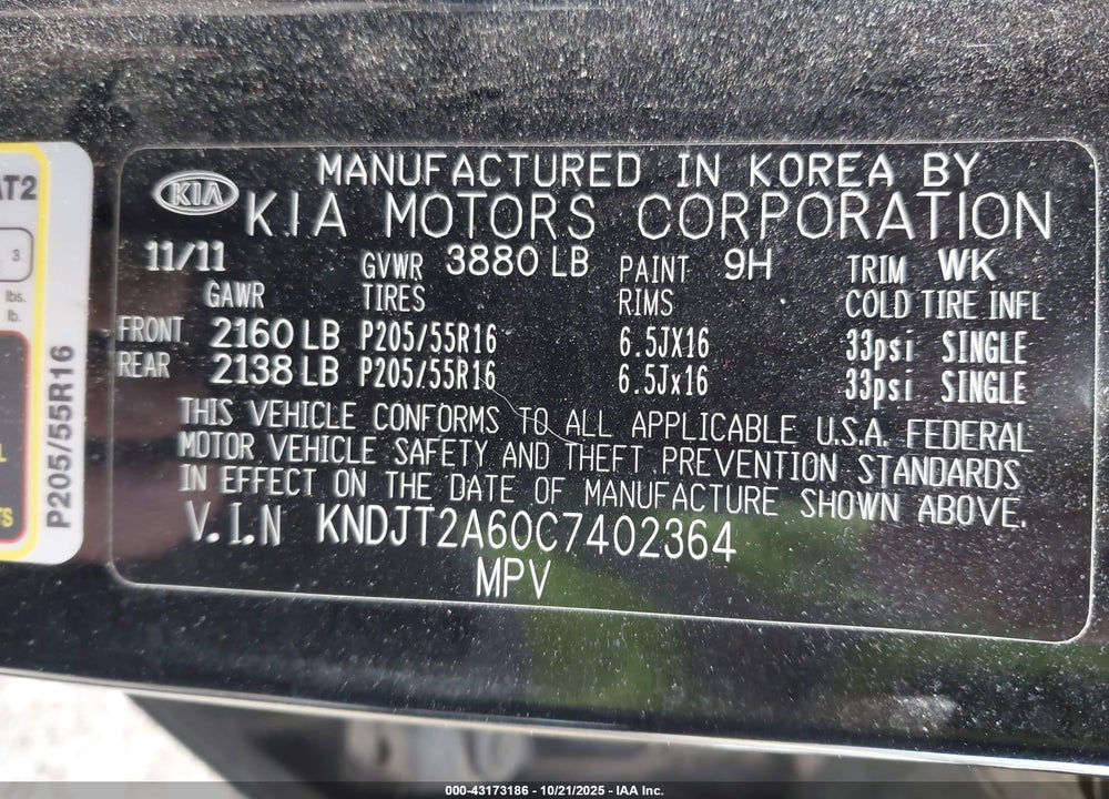 2012 KIA SOUL VIN: KNDJT2A60C7402364