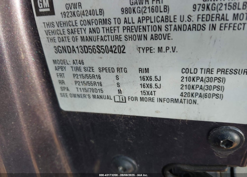 2006 CHEVROLET HHR LS VIN: 3GNDA13D56S504202