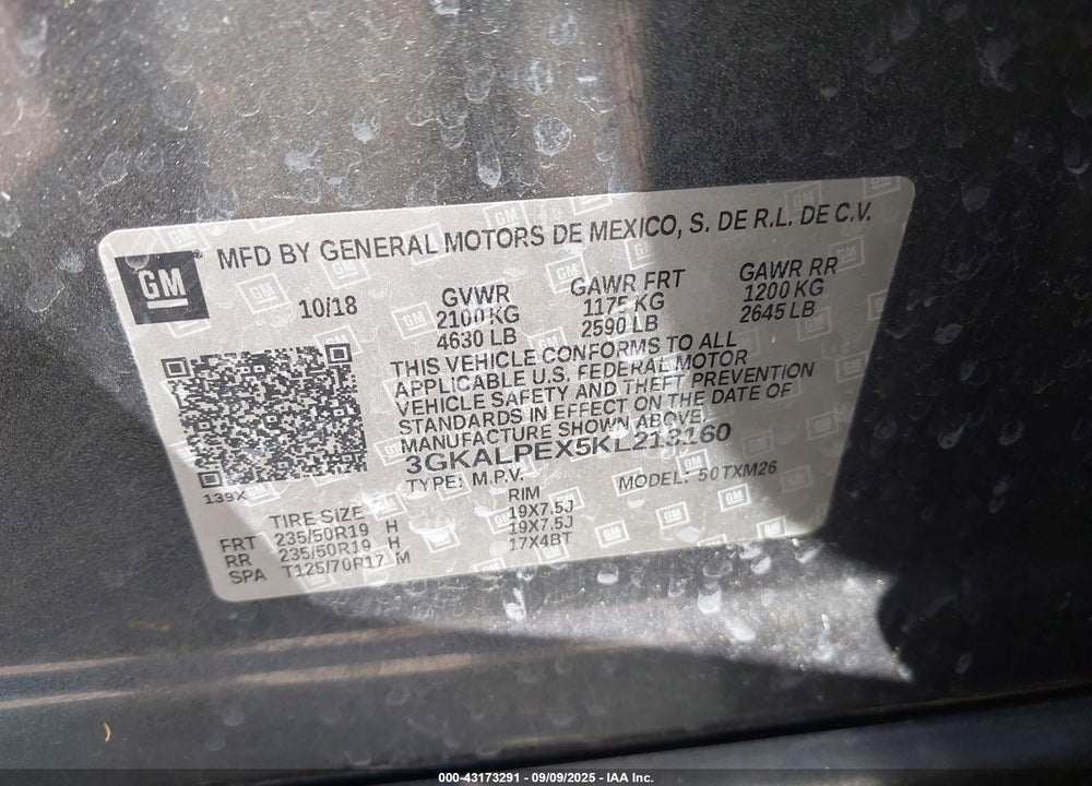 2019 GMC TERRAIN VIN: 3GKALPEX5KL213160