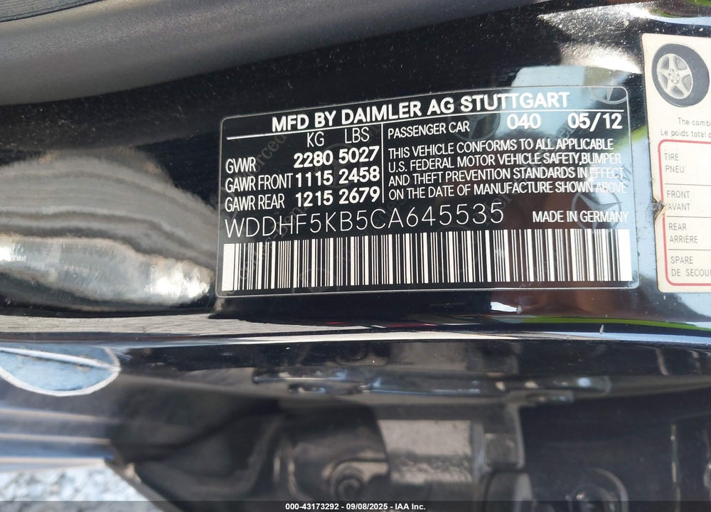 2012 MERCEDES-BENZ E 350 VIN: WDDHF5KB5CA645535