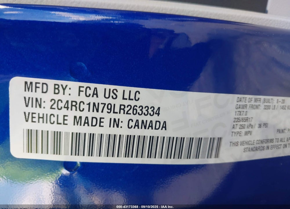 2020 CHRYSLER PACIFICA VIN: 2C4RC1N79LR263334