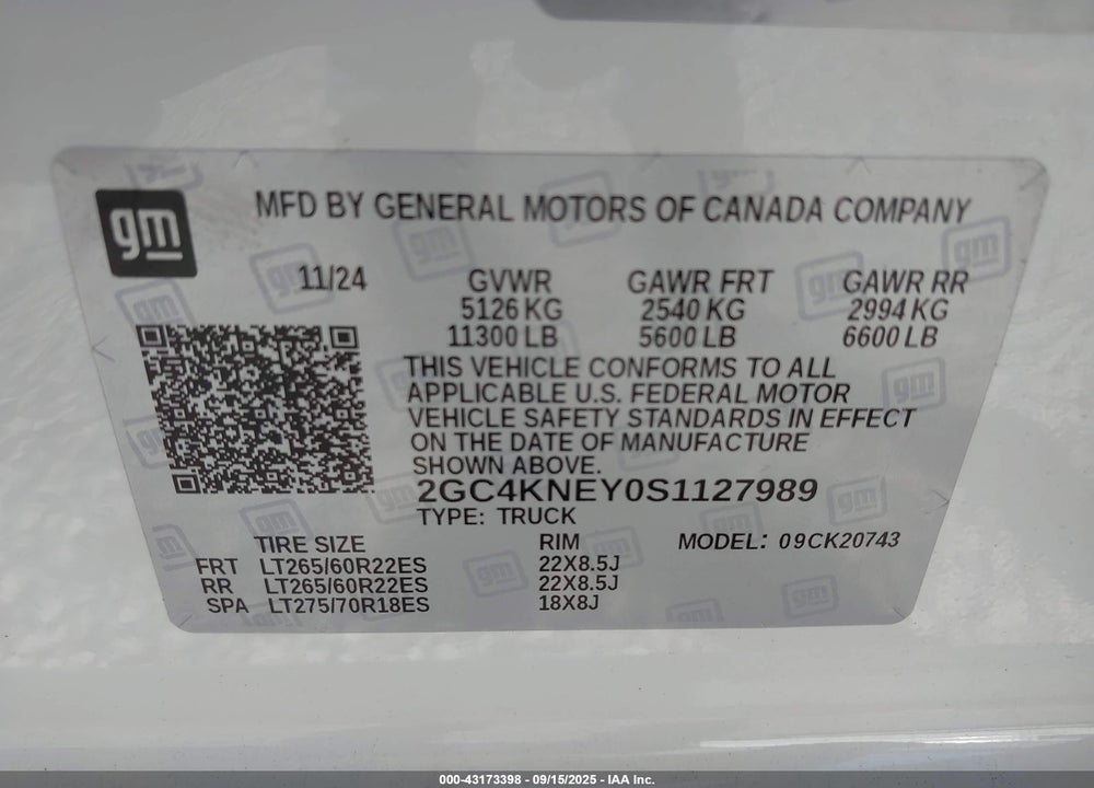 2025 CHEVROLET SILVERADO 2500HD 4WD STANDARD BED LT VIN: 2GC4KNEY0S1127989