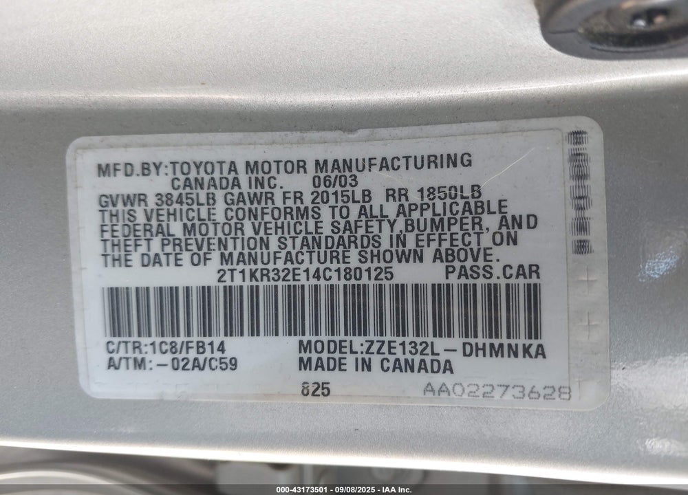 2004 TOYOTA MATRIX/XR VIN: 2T1KR32E14C180125