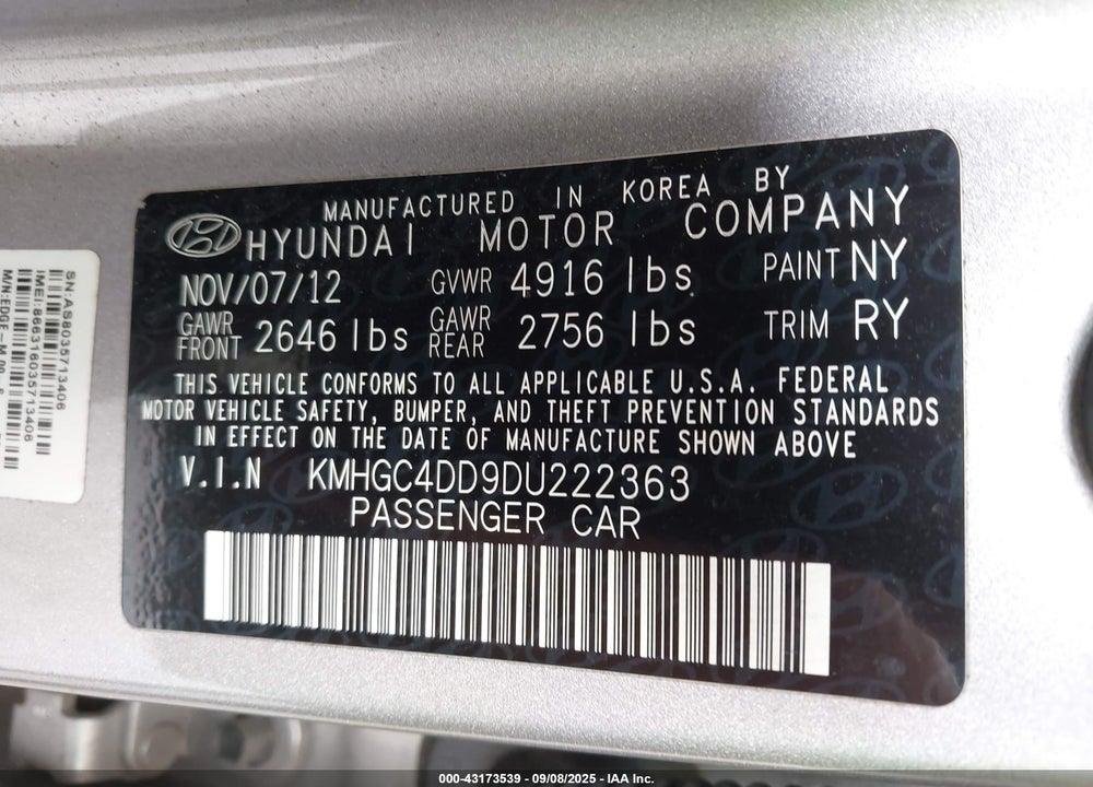 2013 HYUNDAI GENESIS 3.8 VIN: KMHGC4DD9DU222363