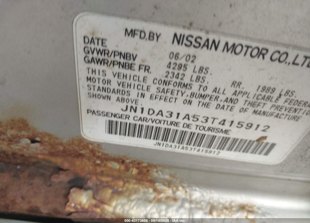 2003 NISSAN MAXIMA GLE VIN: JN1DA31A53T415912