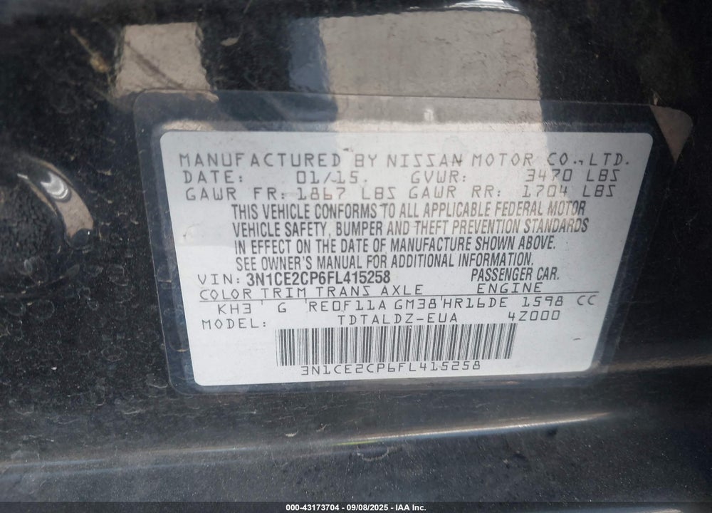 2015 NISSAN VERSA NOTE VIN: 3N1CE2CP6FL415258