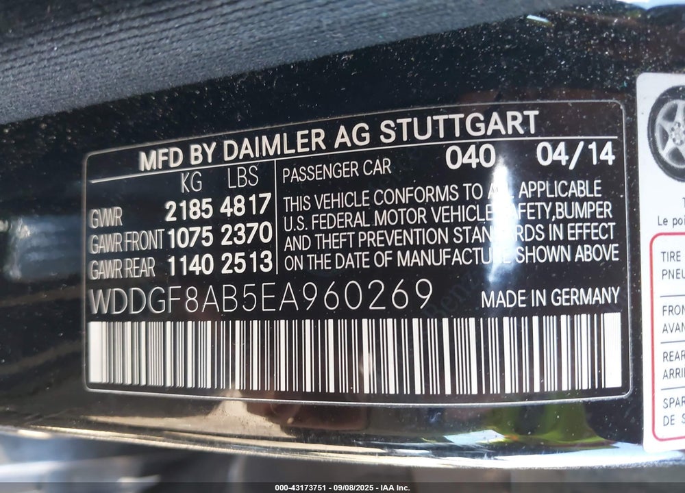 2014 MERCEDES-BENZ C 300 SPORT 4MATIC VIN: WDDGF8AB5EA960269