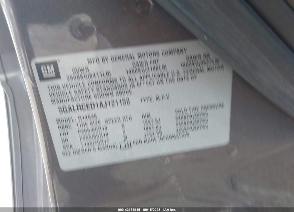 2010 BUICK ENCLAVE 2XL VIN: 5GALRCED1AJ121150