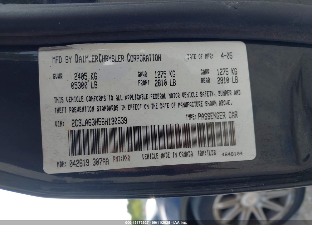 2006 CHRYSLER 300C VIN: 2C3LA63H56H130539