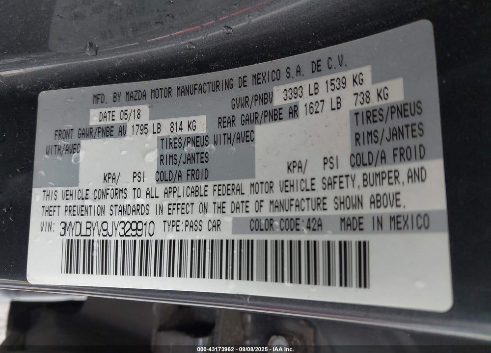 2018 TOYOTA YARIS VIN: 3MYDLBYV9JY329910