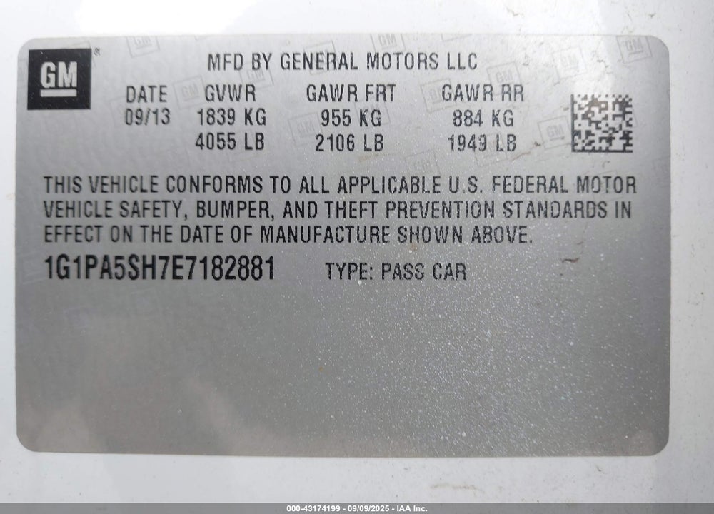 2014 CHEVROLET CRUZE VIN: 1G1PA5SH7E7182881