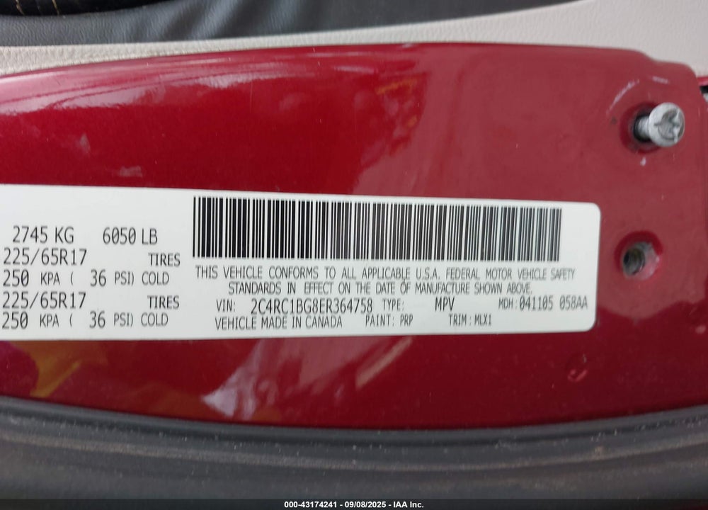 2014 CHRYSLER TOWN & COUNTRY TOURING VIN: 2C4RC1BG8ER364758