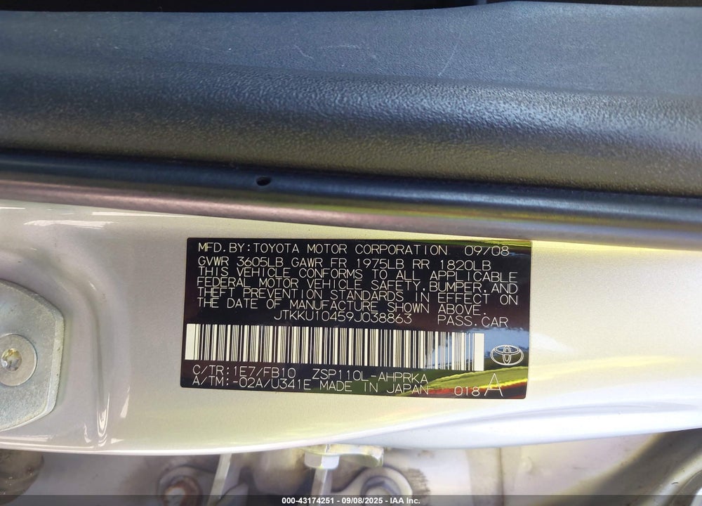 2009 SCION XD VIN: JTKKU10459J038863
