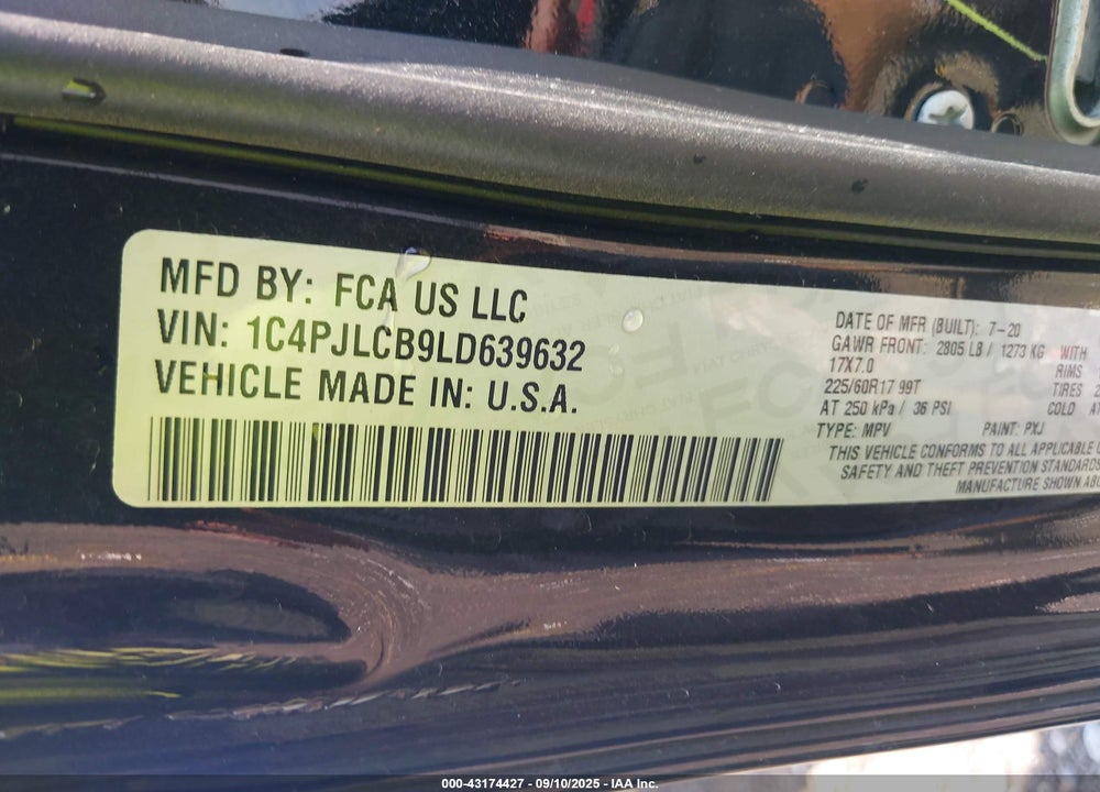 2020 JEEP CHEROKEE LATITUDE FWD VIN: 1C4PJLCB9LD639632
