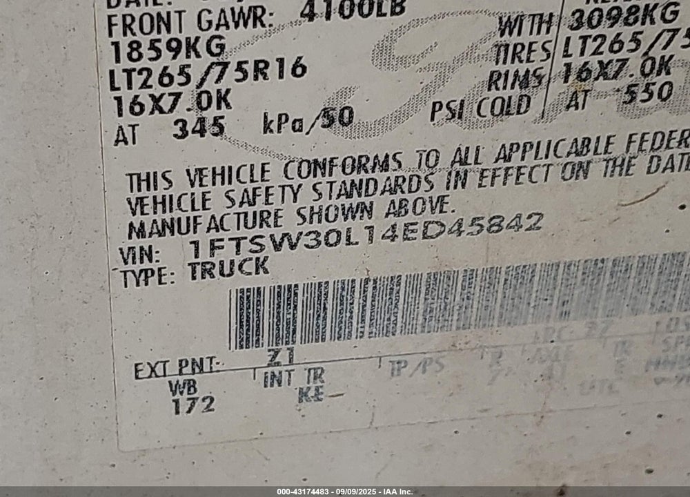 2004 FORD F-350 LARIAT/XL/XLT VIN: 1FTSW30L14ED45842