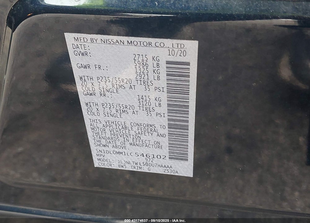 2020 INFINITI QX60 VIN: 5N1DL0MM1LC546102