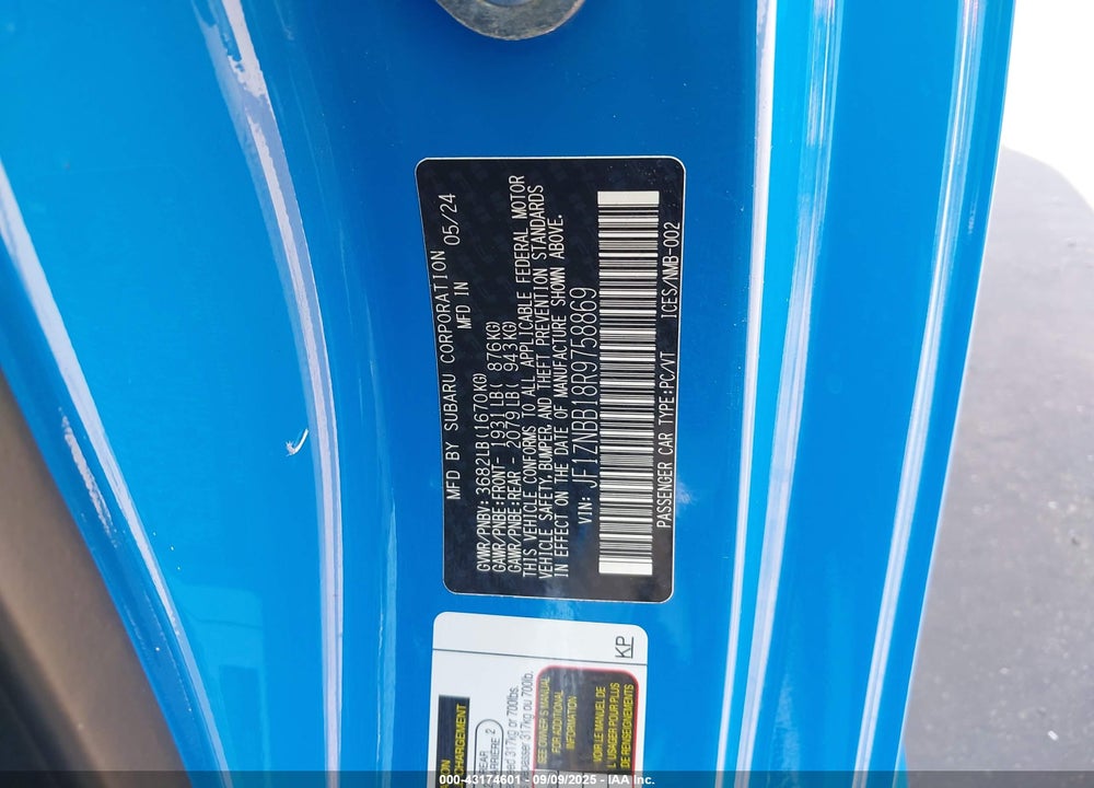2024 TOYOTA GR 86 VIN: JF1ZNBB18R9758869