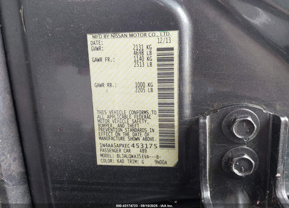 2014 NISSAN MAXIMA VIN: 1N4AA5APXEC453175