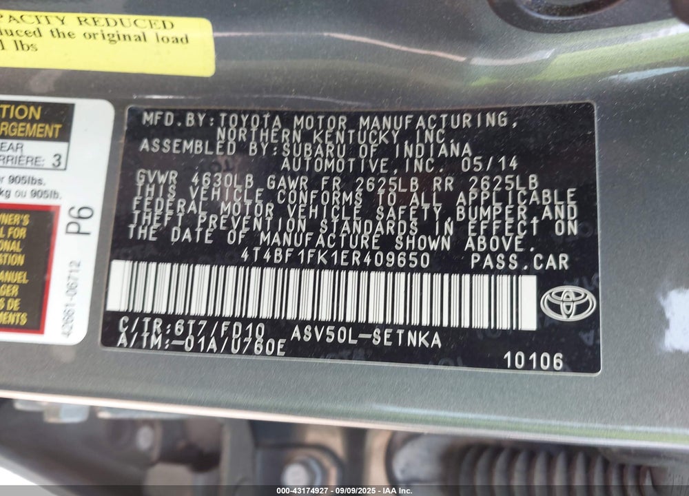 2014 TOYOTA CAMRY LE VIN: 4T4BF1FK1ER409650