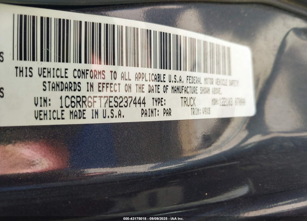 2014 RAM 1500 VIN: 1C6RR6FT7ES237444