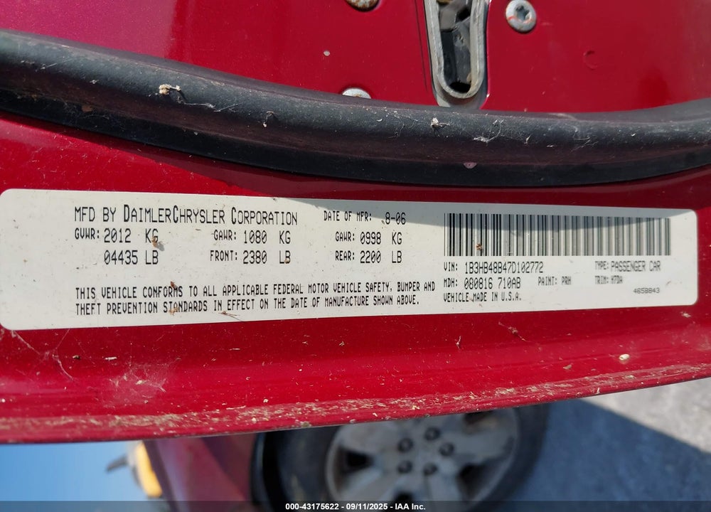 2007 DODGE CALIBER VIN: 1B3HB48B47D102772