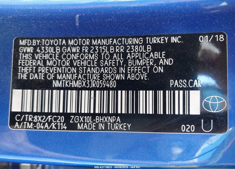 2018 TOYOTA C-HR XLE VIN: NMTKHMBX3JR059480