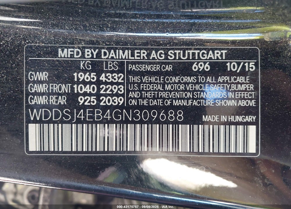 2016 MERCEDES-BENZ CLA 250 VIN: WDDSJ4EB4GN309688